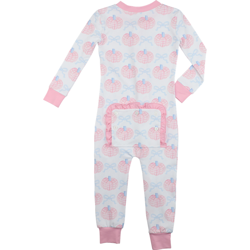 Pink Pumpkin And Bow Knit Zipper Pajamas