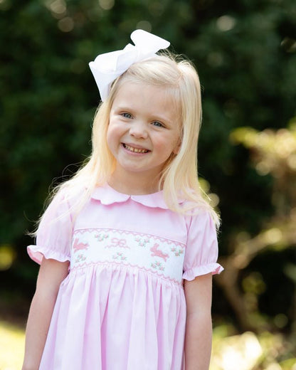 Pink Pique Smocked Bunny And Bow Dress