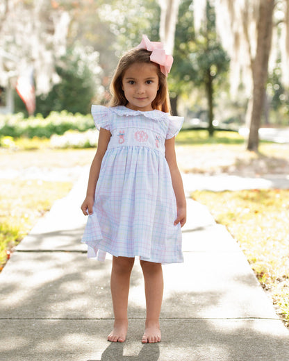 Pastel Windowpane Embroidered Bunny Dress