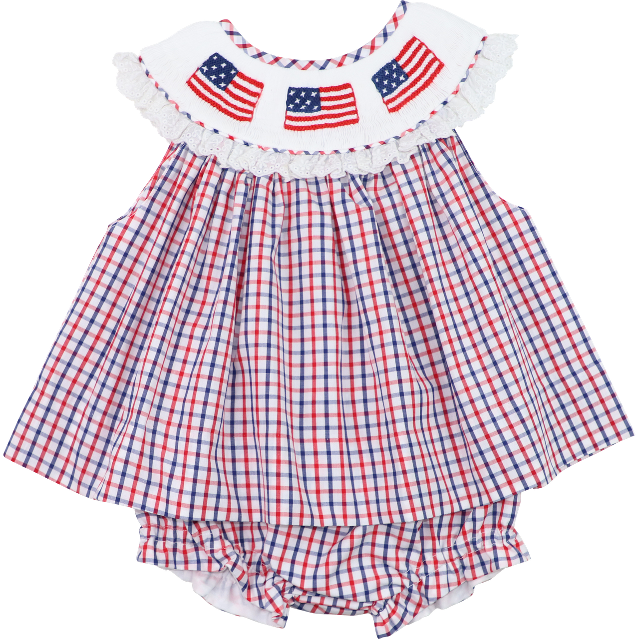 Smocked Flags Windowpane Diaper Set