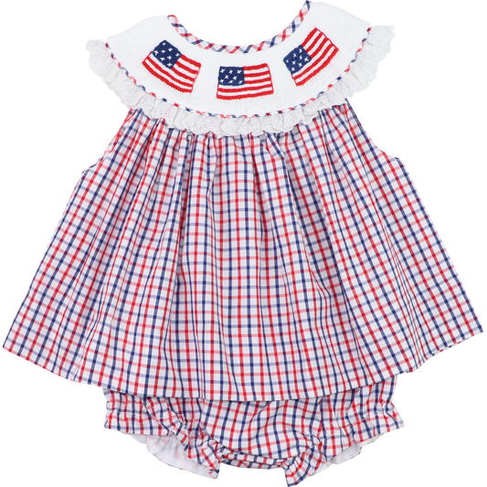 Smocked Flags Windowpane Diaper Set