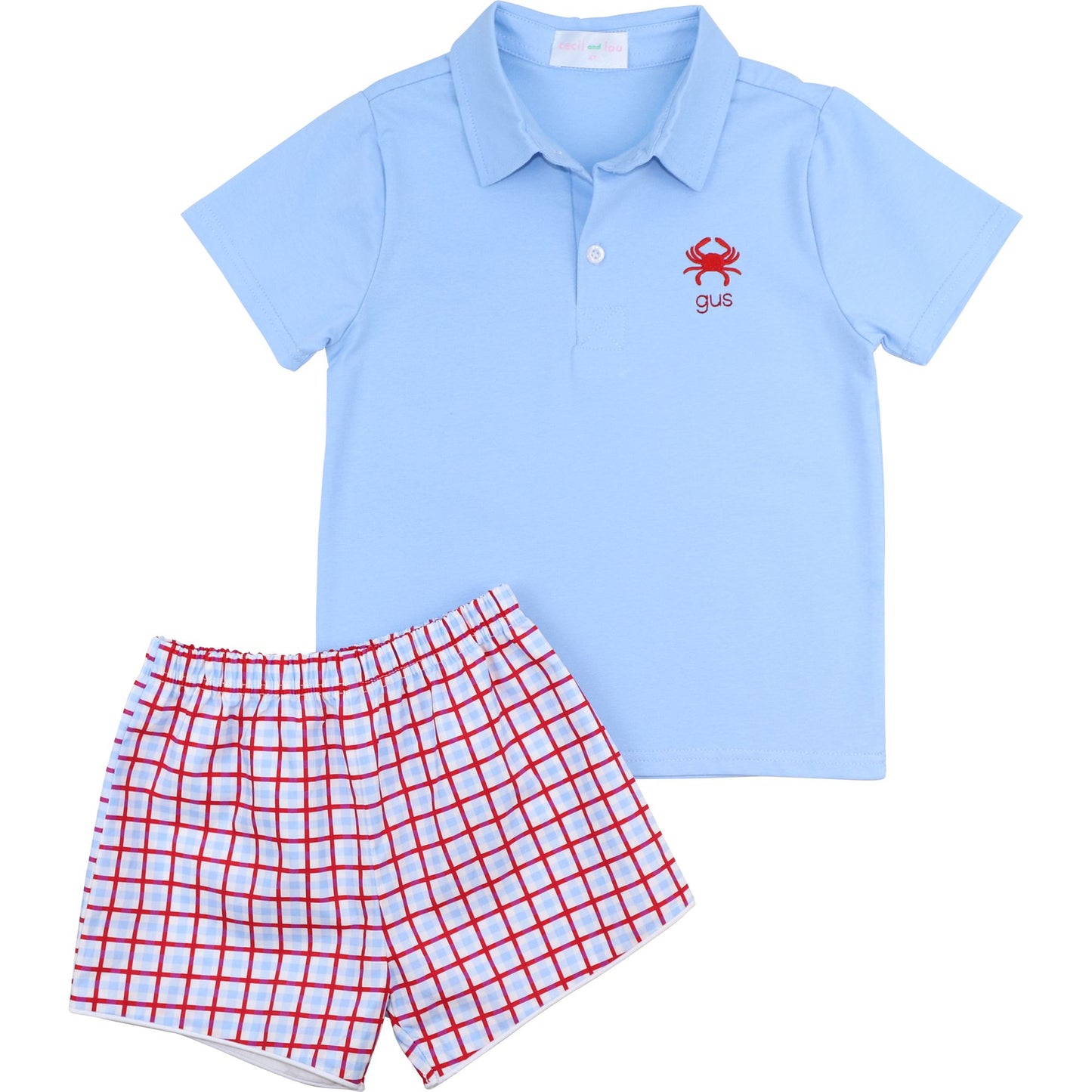 Red And Blue Crab Polo Short Set