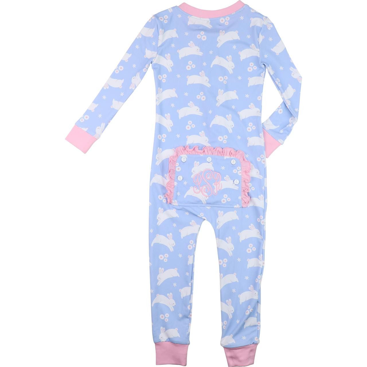 Blue And Pink Hopping Bunny Knit Zipper Pajamas