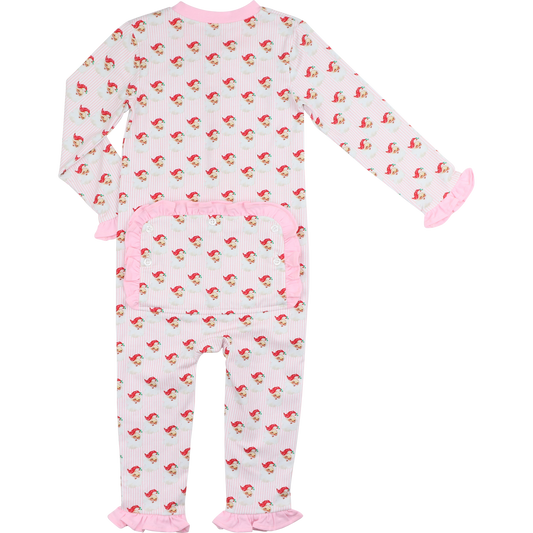 Pink Vintage Santa Print Zipper Pajamas