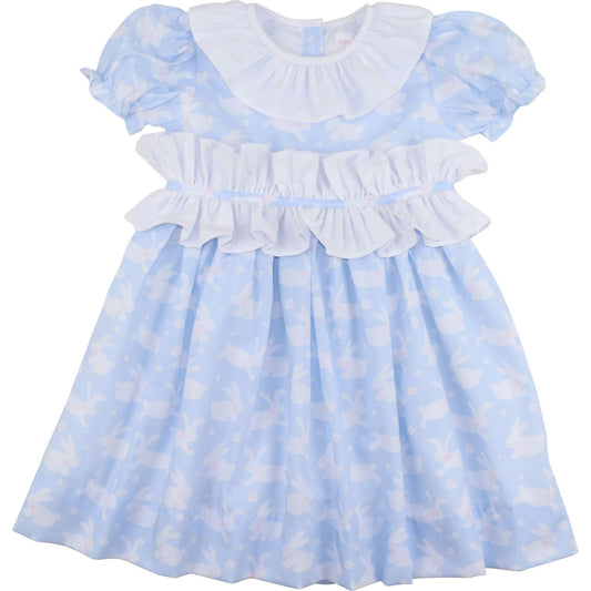 Blue And White Bunny Ruffle Dress