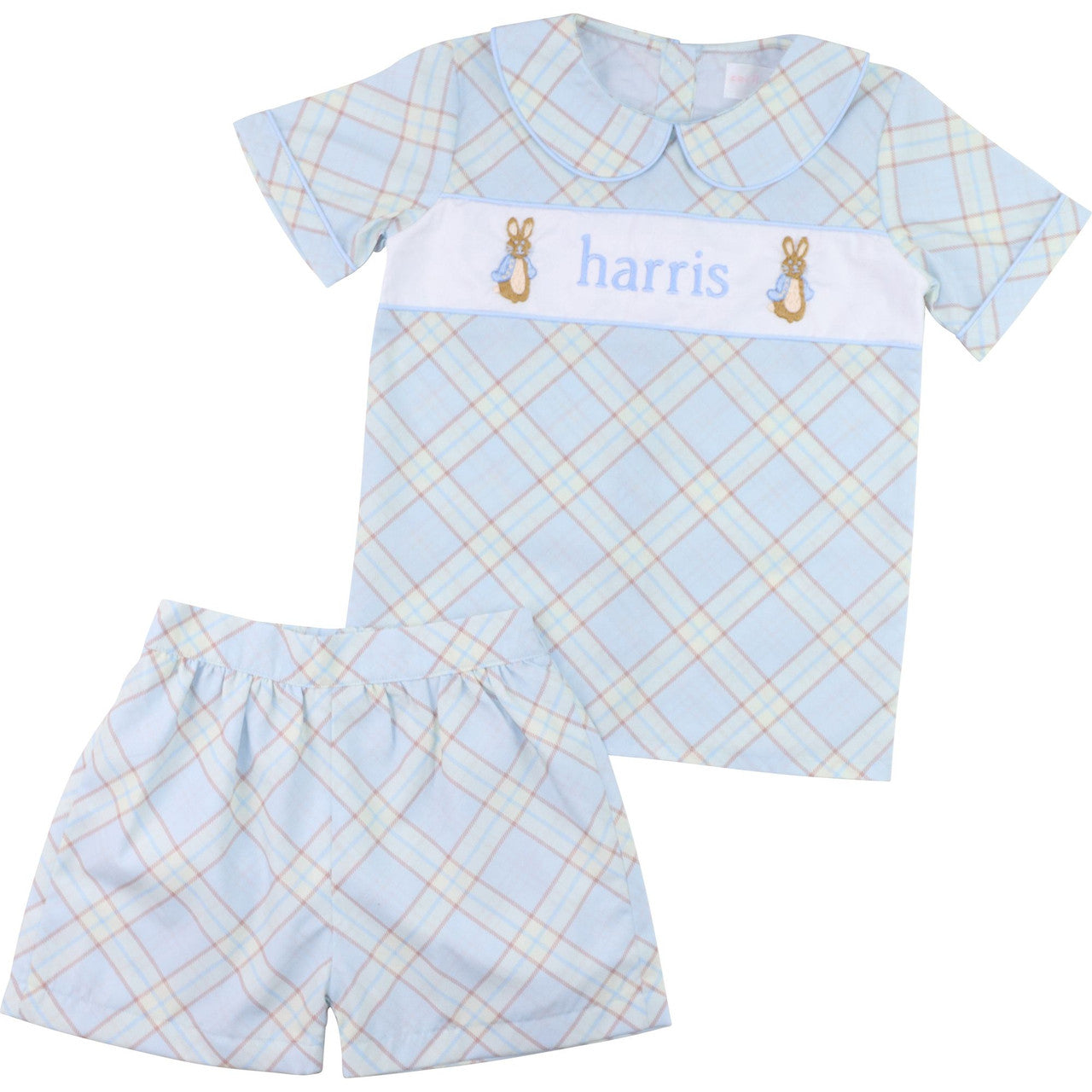 Plaid Embroidered Bunny Short Set