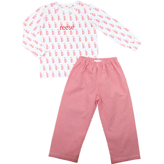 Red Santa Print Pant Set