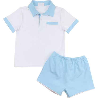 Blue And White Performance Polo Short Set