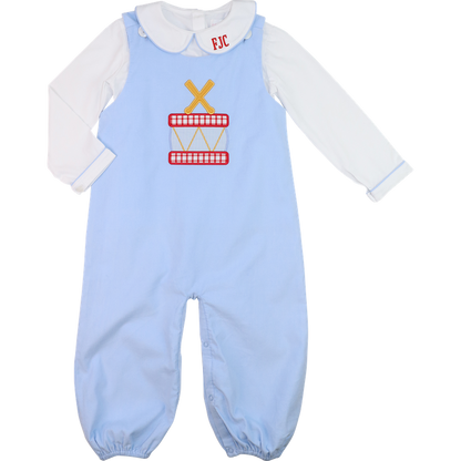 Blue Corduroy Applique Drummer Boy Long Romper Set