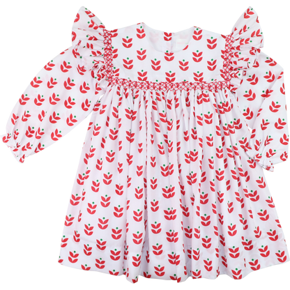 Holiday Block Print Smocked Dress