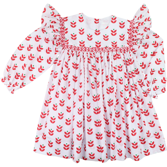 Holiday Block Print Smocked Dress