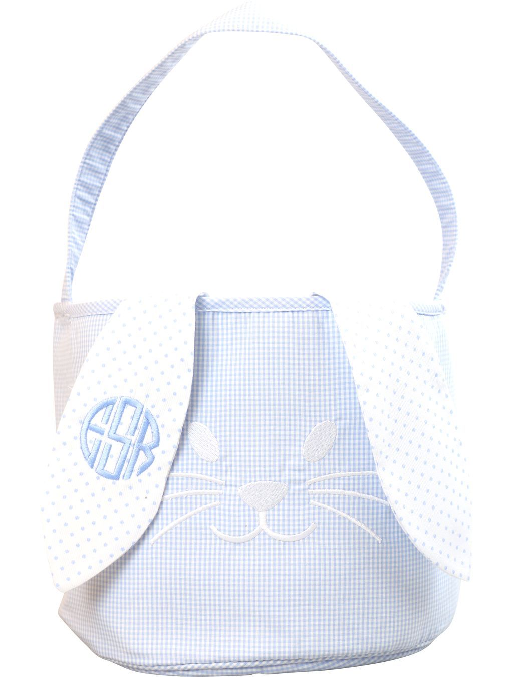 Blue Gingham Bunny Ears Easter Basket