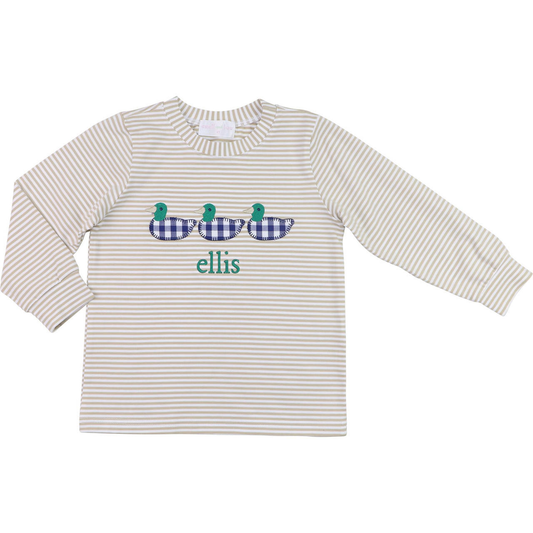 Khaki Stripe Knit Applique Mallard Shirt