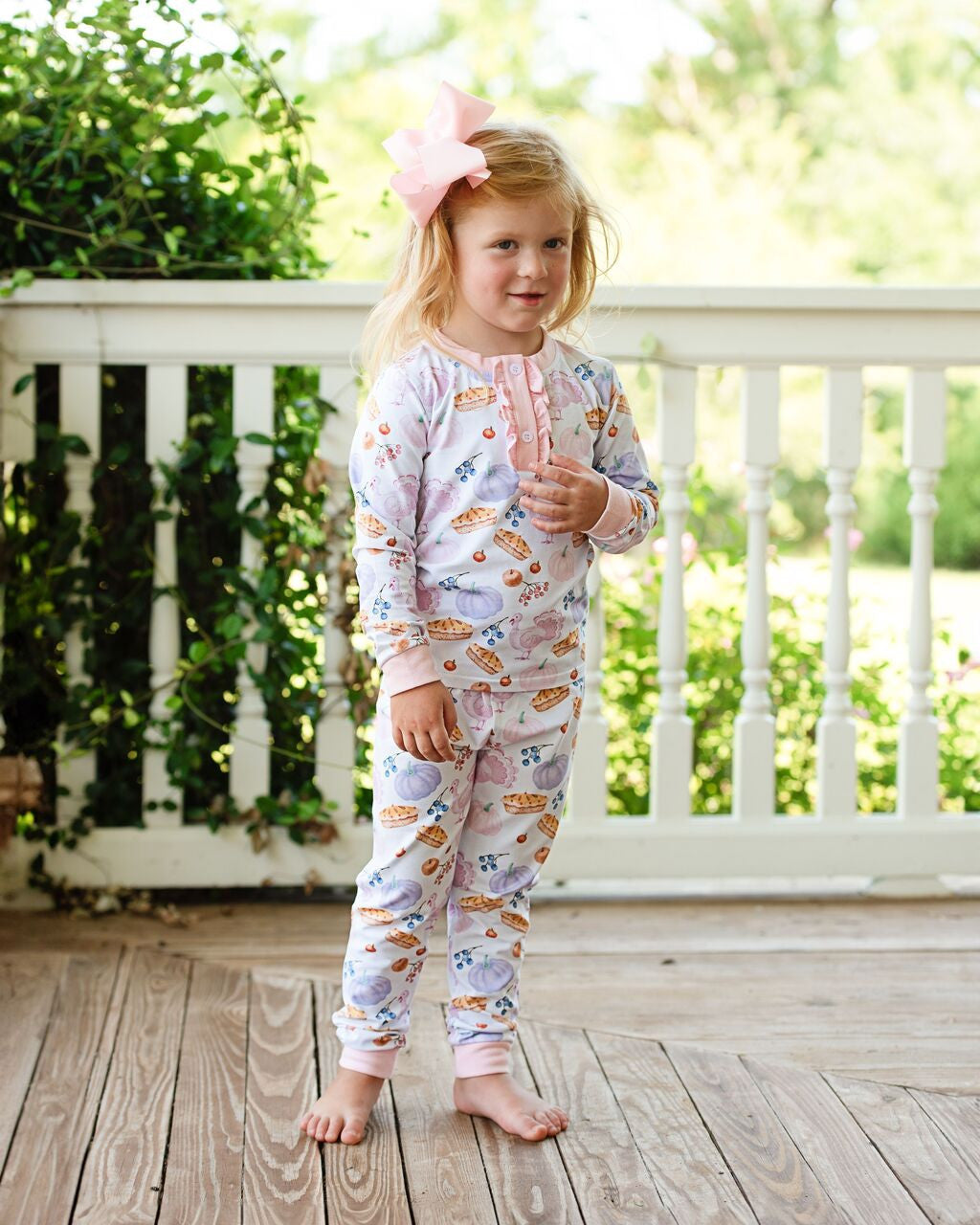 Pink Thanksgiving Print Knit Pajamas