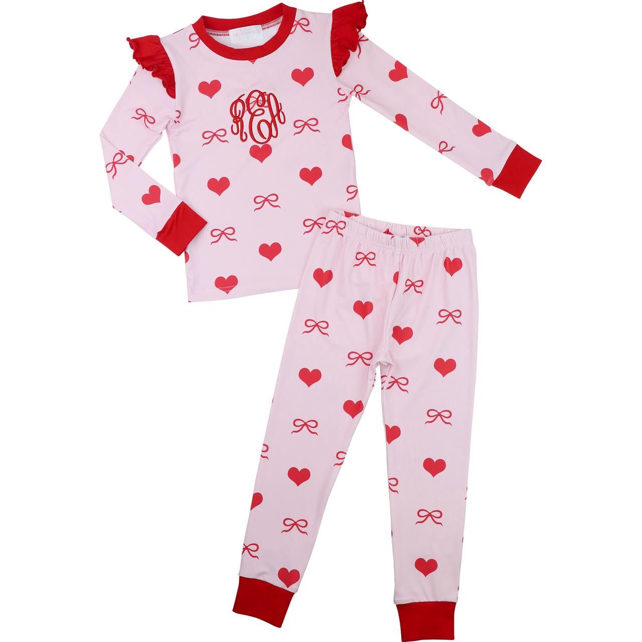 Pink And Red Heart And Bow Knit Pajamas