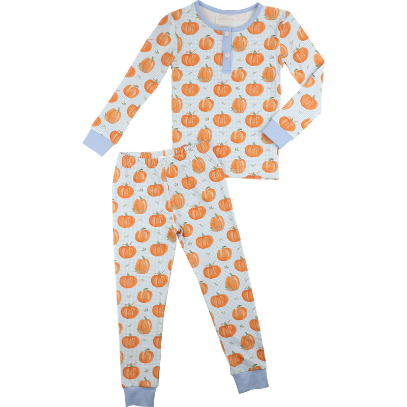 Blue Gingham Knit Pumpkin Pajamas