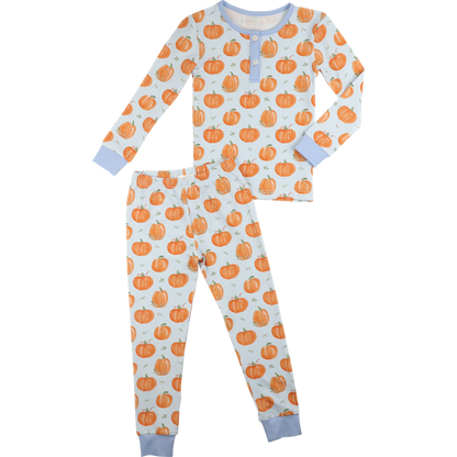 Blue Gingham Knit Pumpkin Pajamas