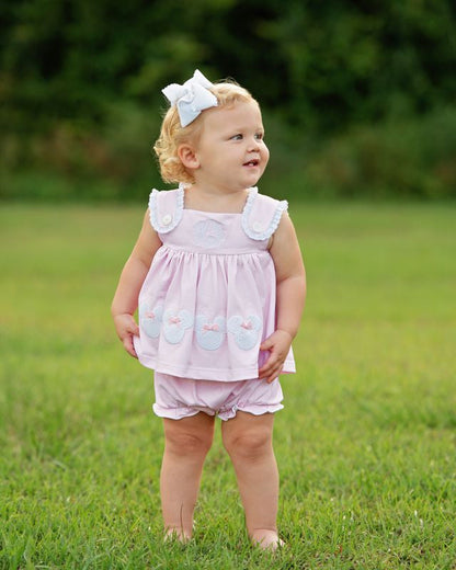 Pink Gingham Knit Mouse Ears Diaper Set