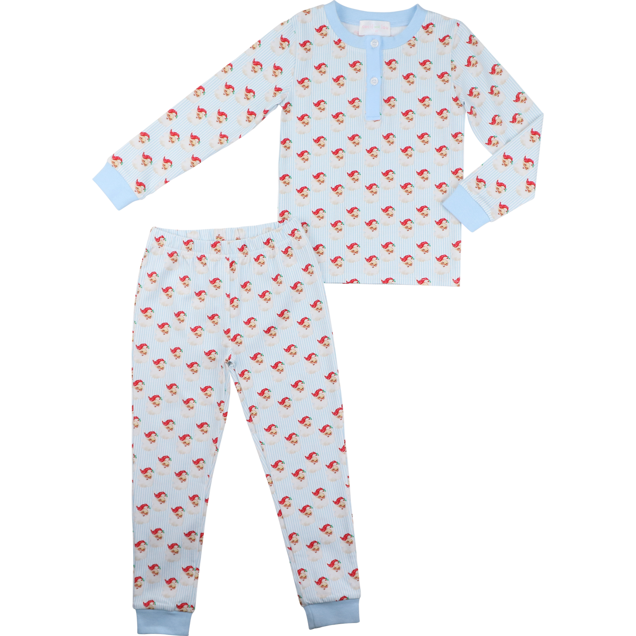 Blue Vintage Santa Print Pajamas