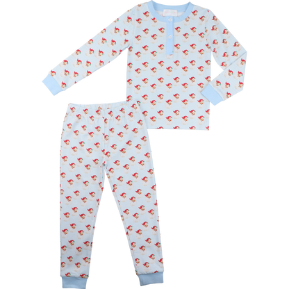 Blue Vintage Santa Print Pajamas