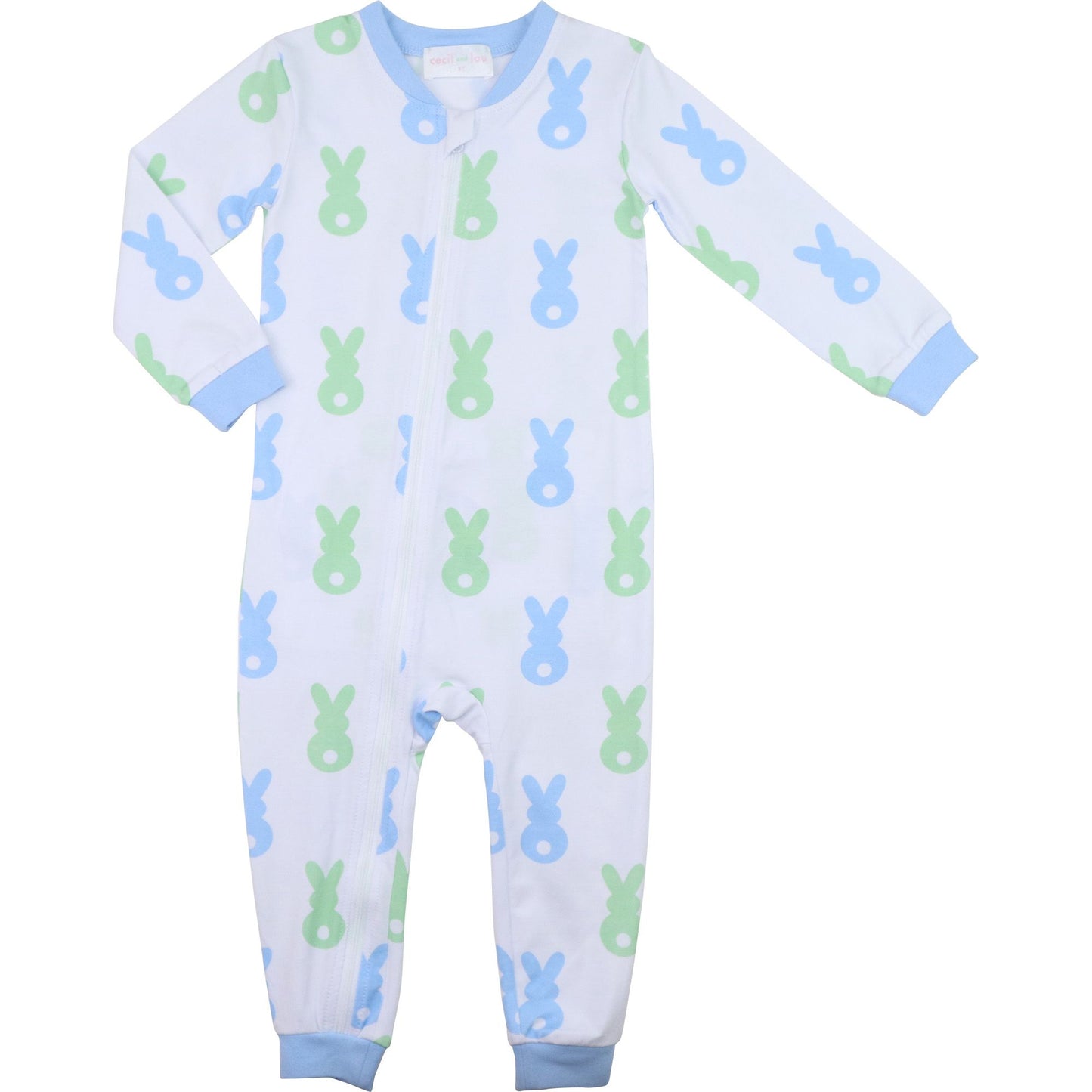 Blue And Green Knit Bunny Zipper Pajamas