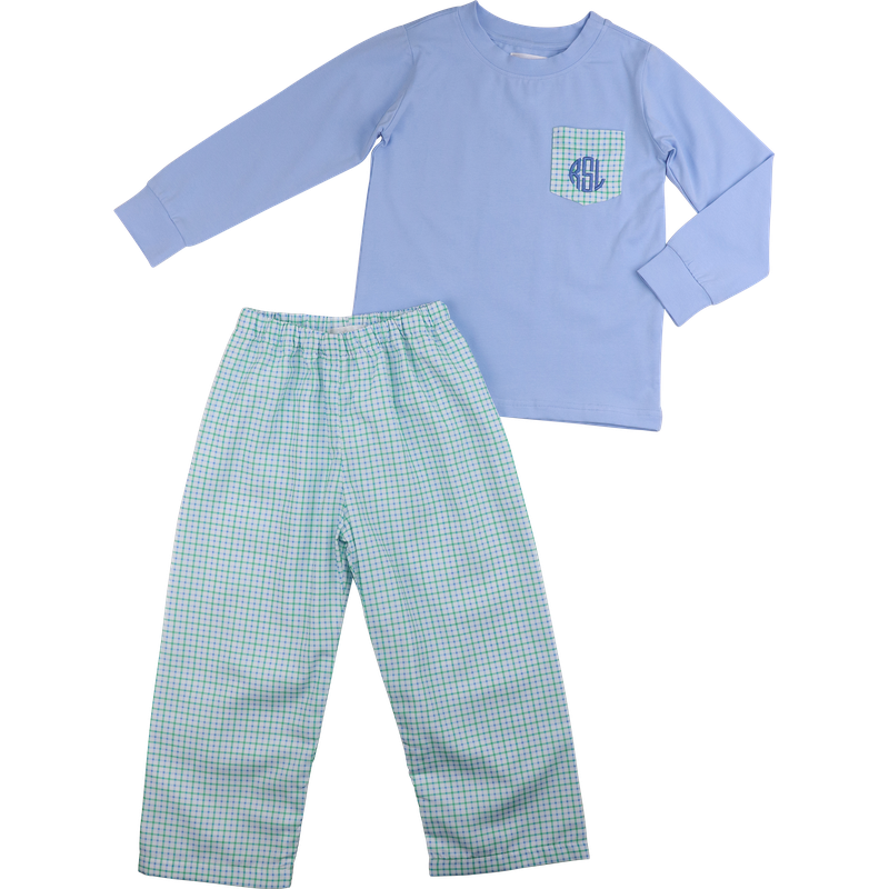 Green And Blue Windowpane Pant Set