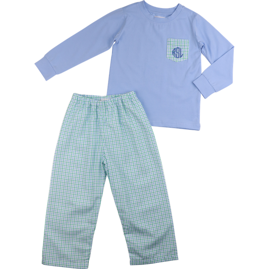 Green And Blue Windowpane Pant Set