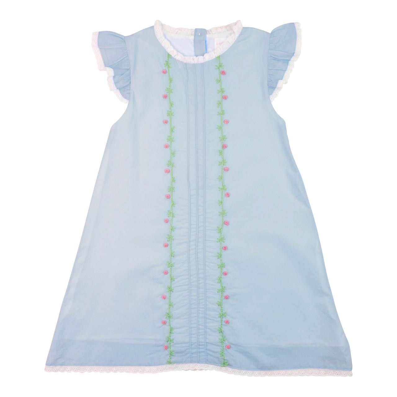 Blue Embroidered Rosette Eyelet Dress