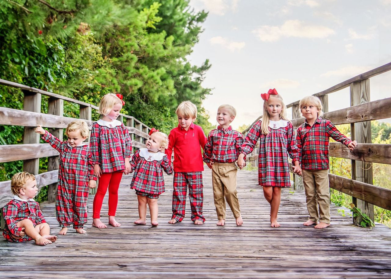 Red And Green Plaid Polo Pant Set