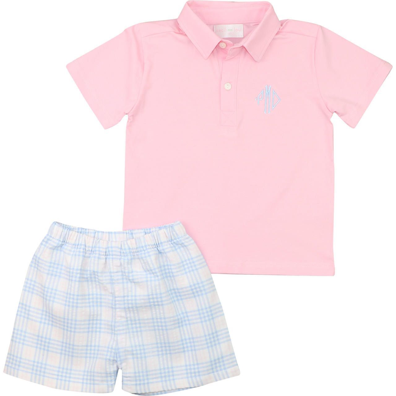 Pink And Blue Plaid Seersucker Short Set