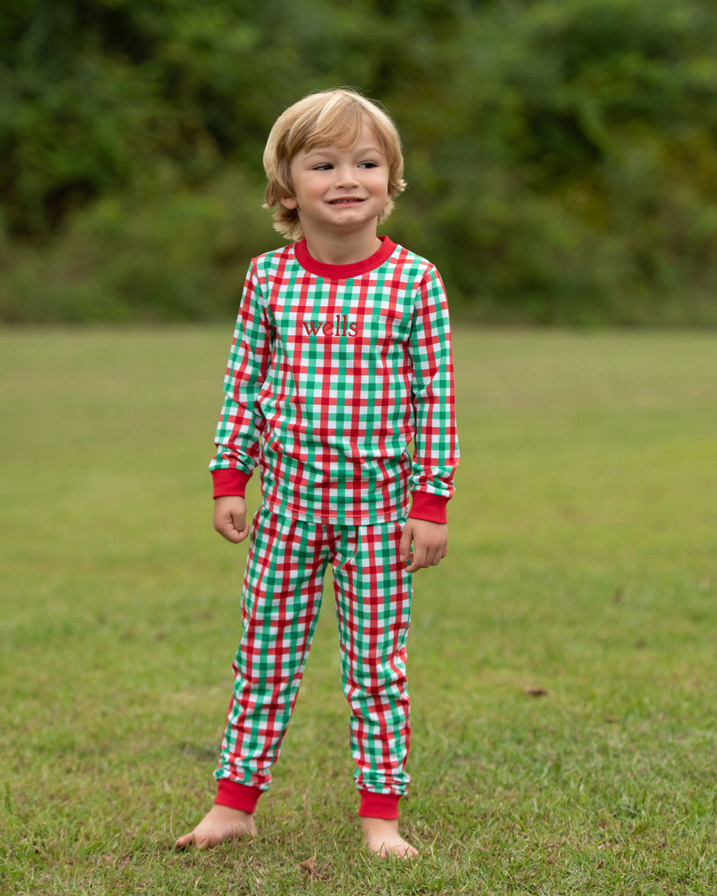 Red And Green Check Knit Pajamas