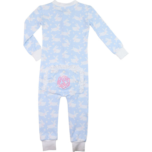 Blue And White Bunny Knit Zipper Pajamas