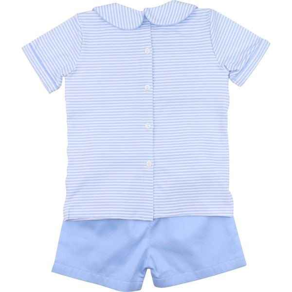 Blue Knit Stripe Smocked Bunny And Carrot Short Set