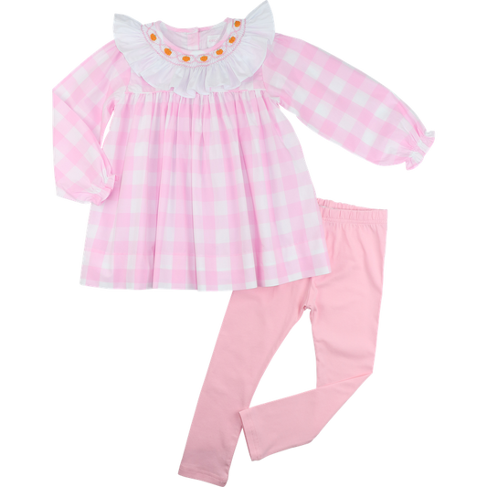 Pink Check Smocked Pumpkin Legging Set