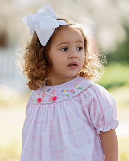 Pink Plaid Smocked Bunny And Flower Bloomer Set