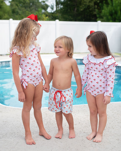 Blue Stripe Santa Swim Trunk