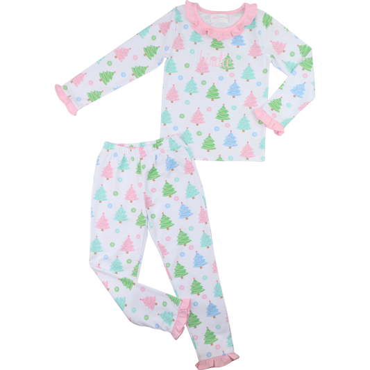 Pink Pastel Knit Christmas Tree Pajamas