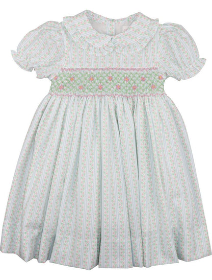 Pink And Green Smocked Vintage Floral Dress