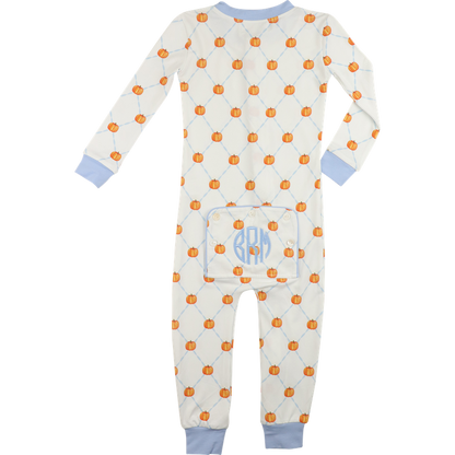 Pumpkin Print Knit Zipper Pajamas