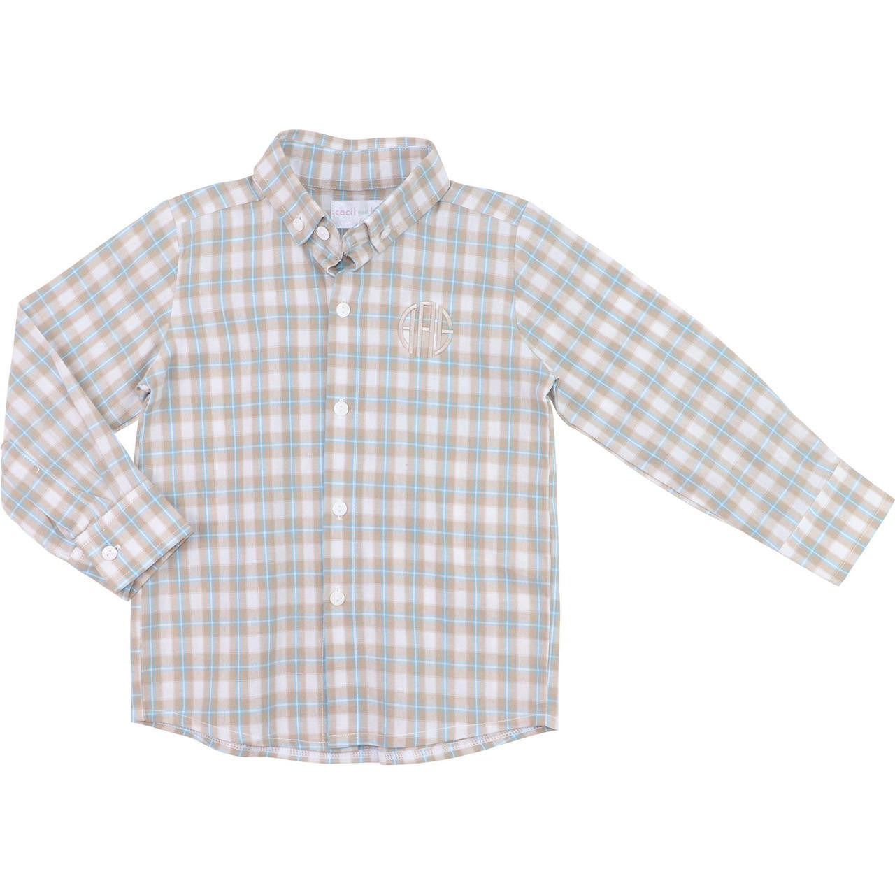 Khaki And Blue Plaid Button Down Shirt  - Shipping Early October  Monogram