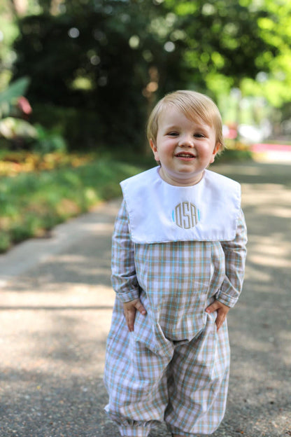 Khaki And Blue Plaid Long Romper - Shipping Early October  Monogram