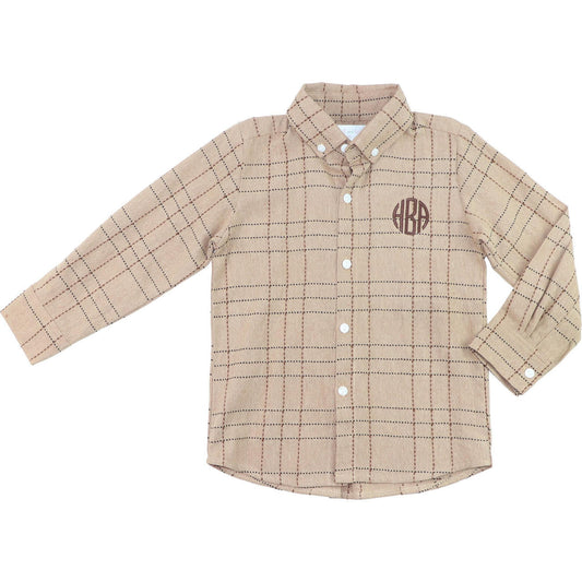 Khaki And Brown Flannel Plaid Button Down Shirt - Shipping Early October  Monogram