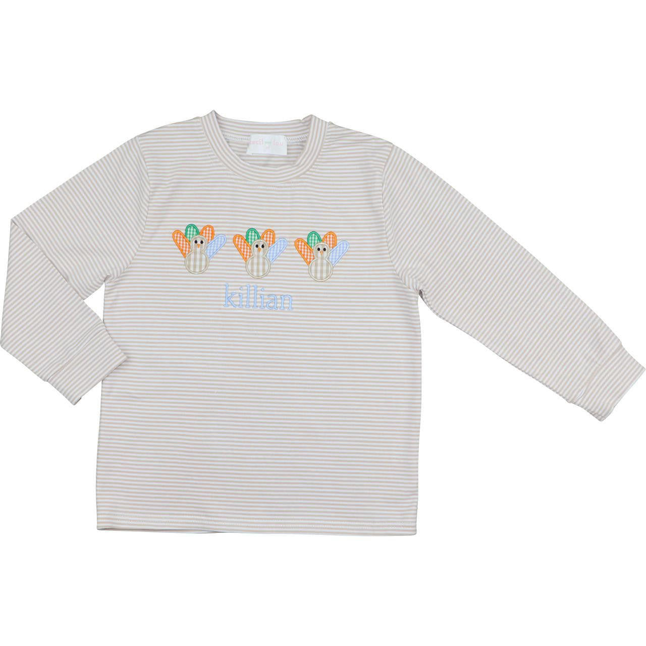 Khaki Knit Stripe Applique Turkey Shirt - Shipping Late October  Monogram