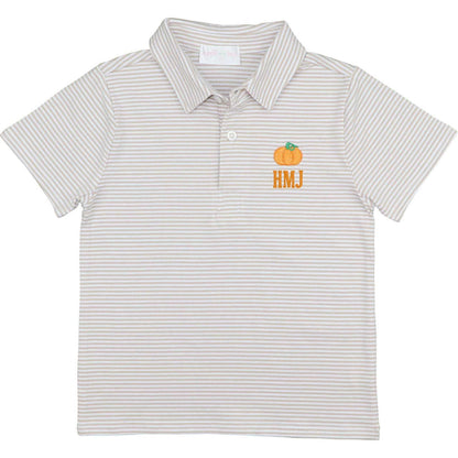 Khaki Stripe Knit Pumpkin Polo  Monogram