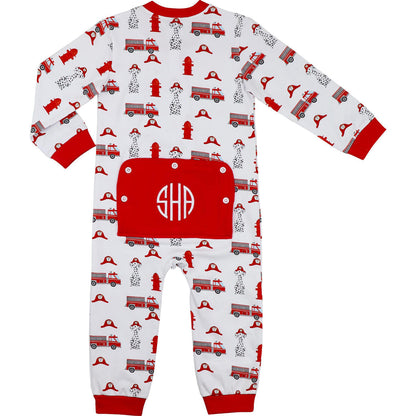 Knit Firetruck Zipper Pajamas Monogram