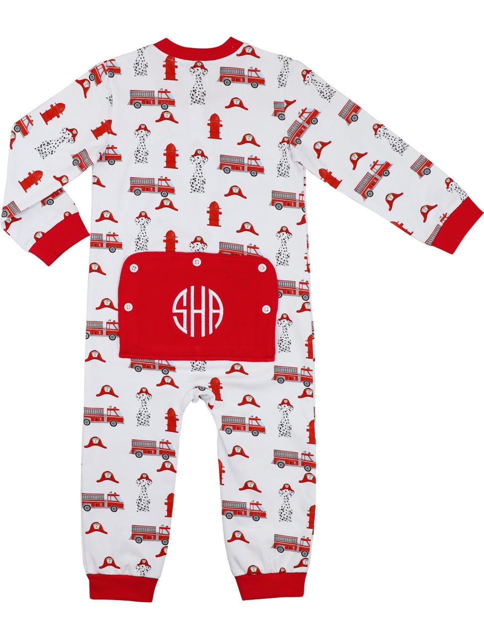 Knit Firetruck Zipper Pajamas Monogram