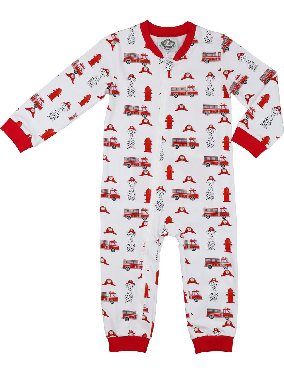 Knit Firetruck Zipper Pajamas Monogram