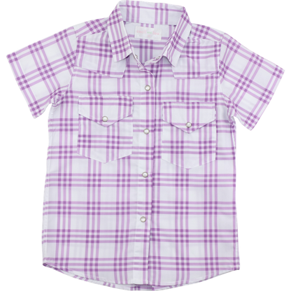 Lavender Plaid Collegiate Pearl Snap Shirt