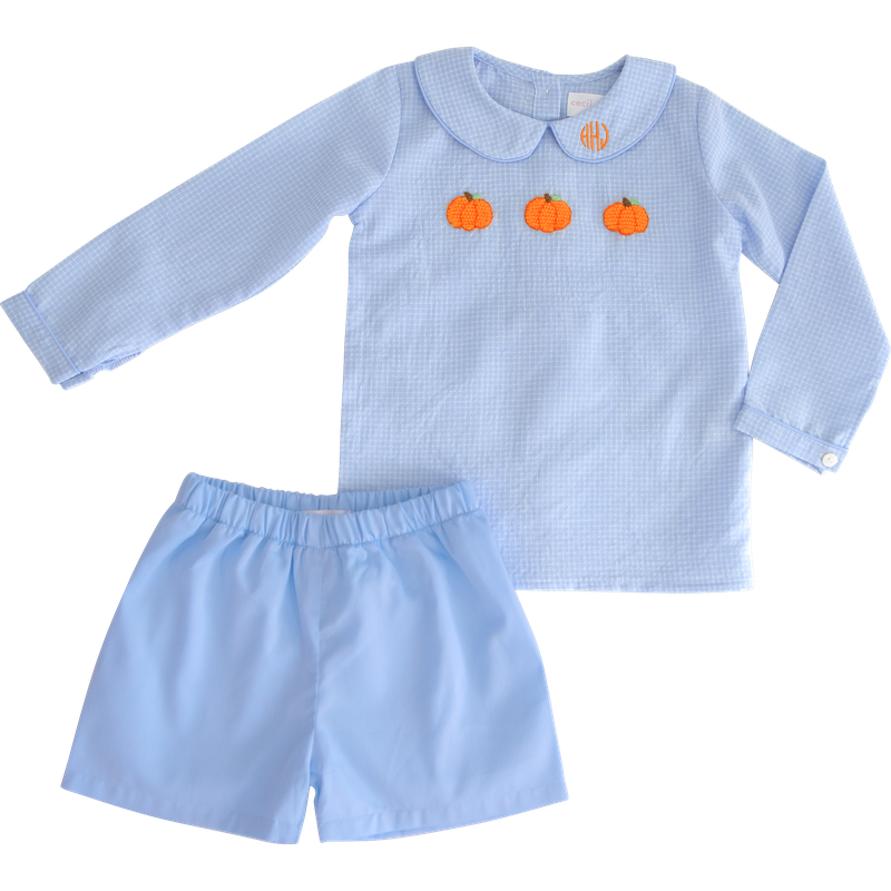 Blue Crochet Pumpkin Short Set