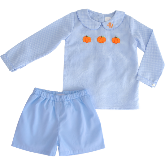 Blue Crochet Pumpkin Short Set